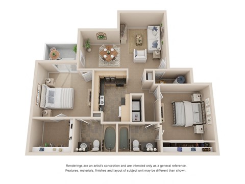 Floor plan for 2 beds, 2 baths, 1004 sqft